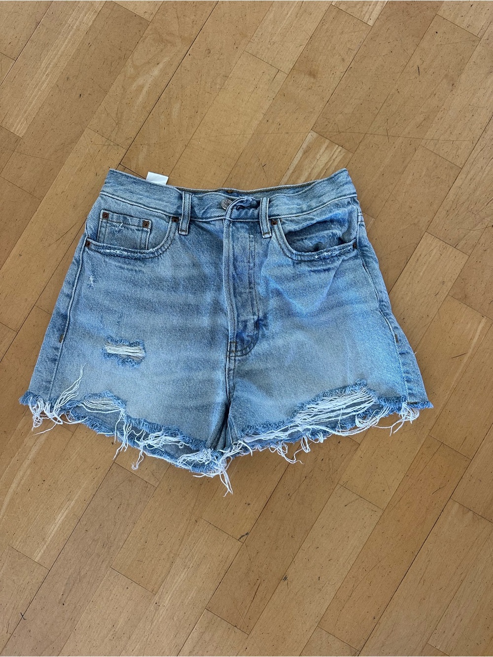 PacSun Light Blue High-Waist Distressed Denim Shorts